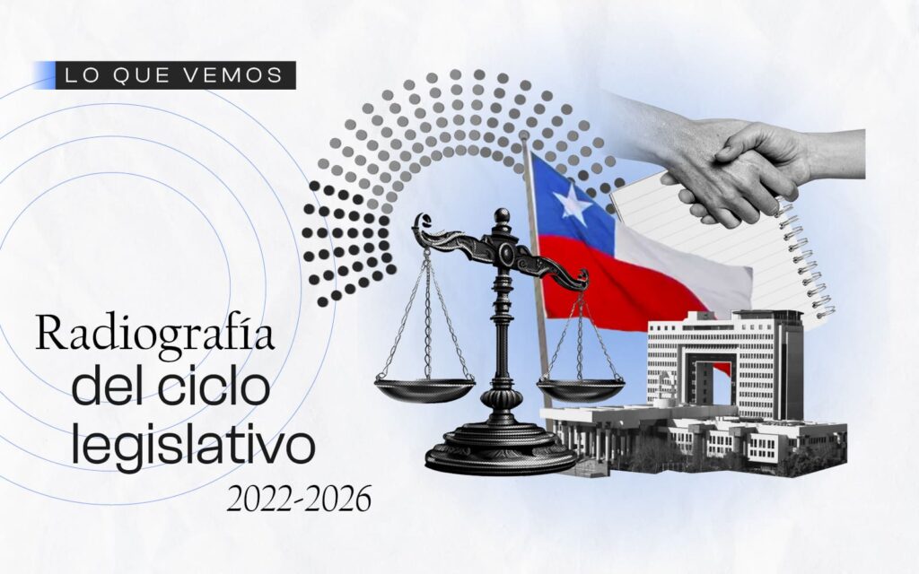 Informe "Radiografía del Ciclo Legislativo 2022-2026", Congreso Nacional, bandera chilena y una balanza